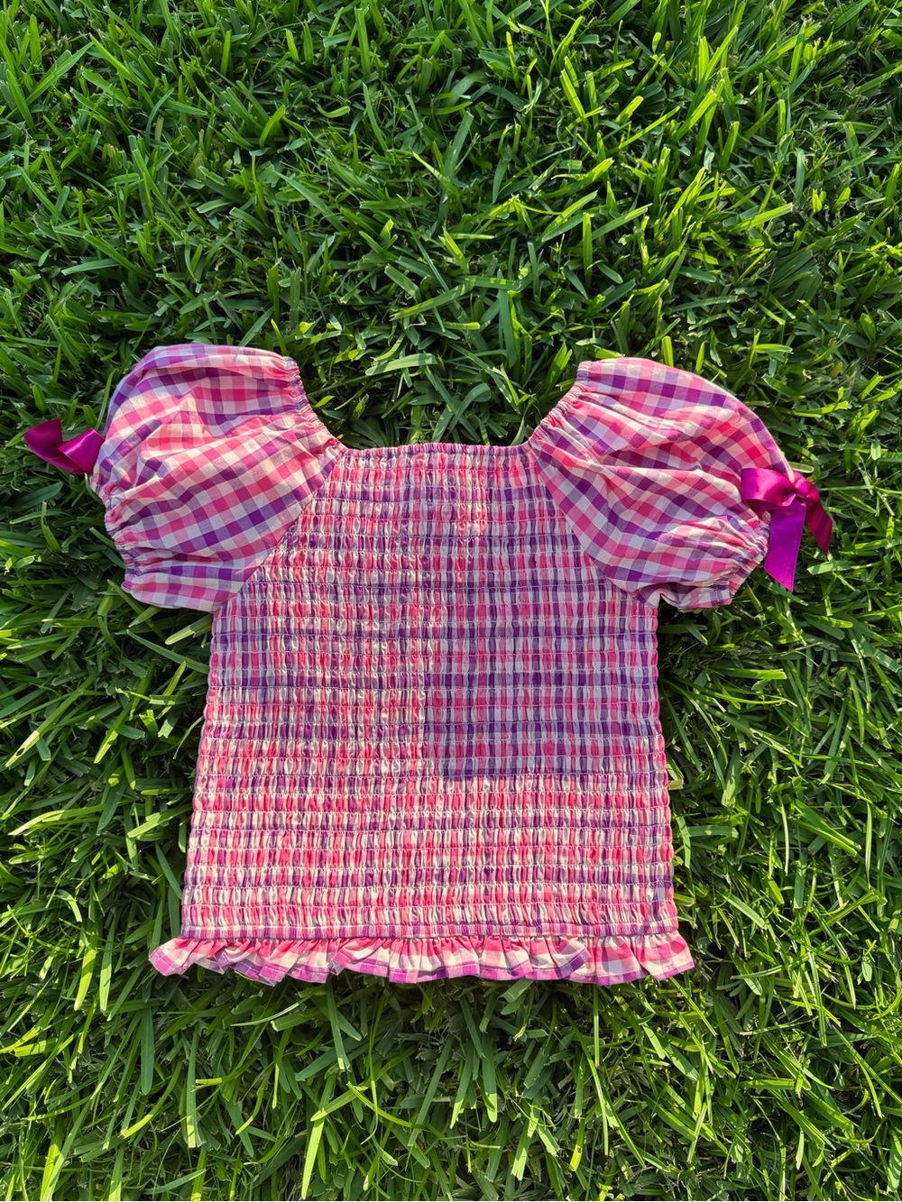 NWT American Girl Raquel Reyes Pink Gingham Smocked Puff-Sleeve top